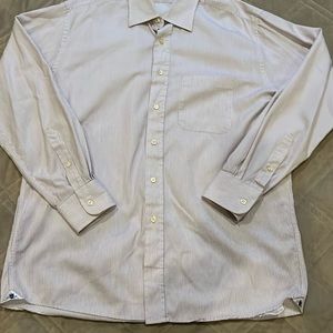 Peter Millar L 16 1/2 long sleeve button-down white with burgundy fine stripe